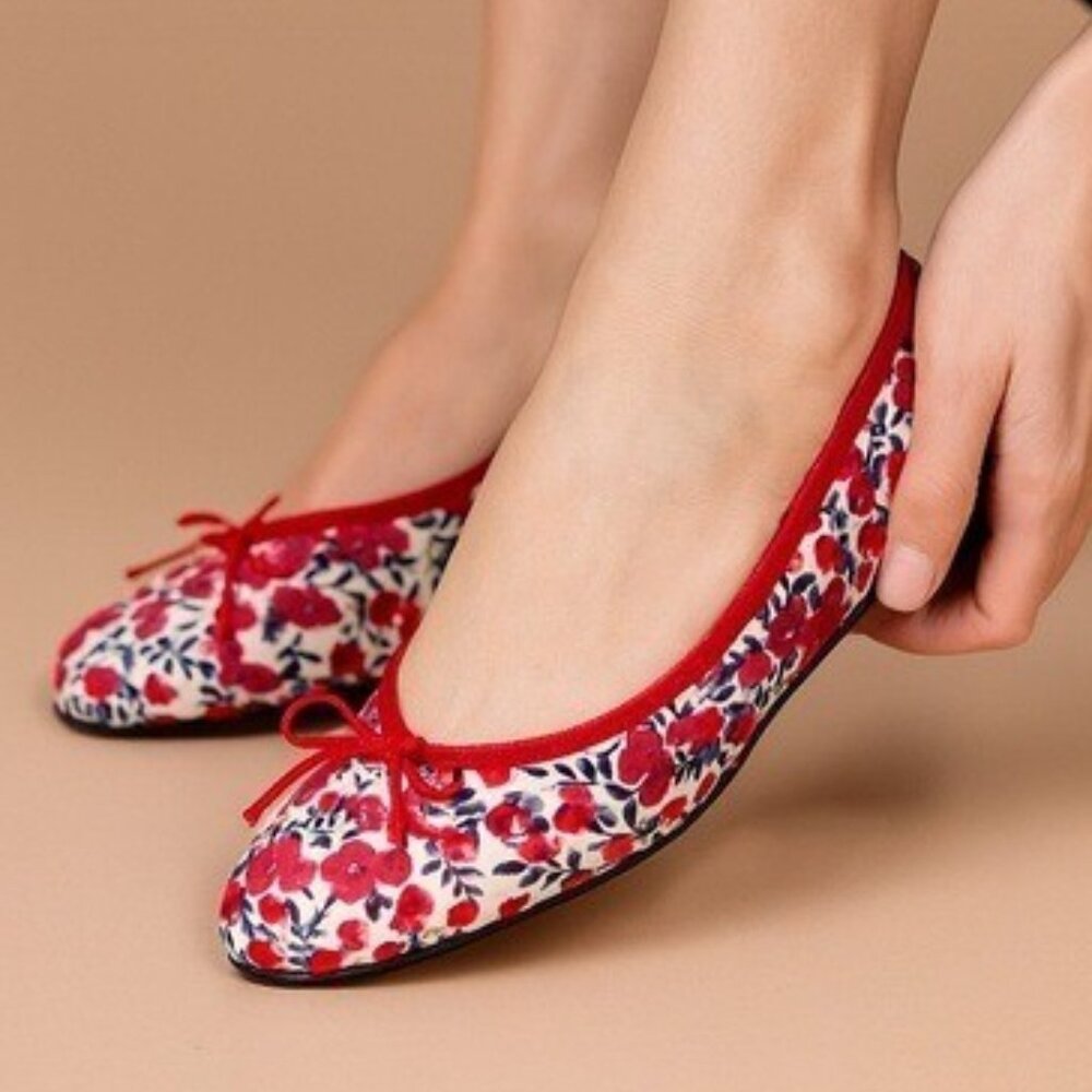 J. CREW Liberty of London Gemma Floral Ballet Flats Sz 6 Red Berry White Pink